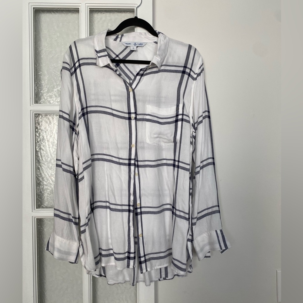 White and Grey Plaid Button Up